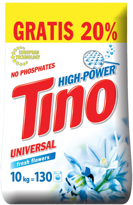 Порошок пральний TINO HIGH-POWER Fresh flowers, універсальний, 10кг